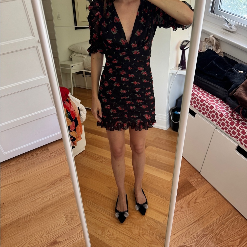 Zara Black Mini Dress with Red Floral Print